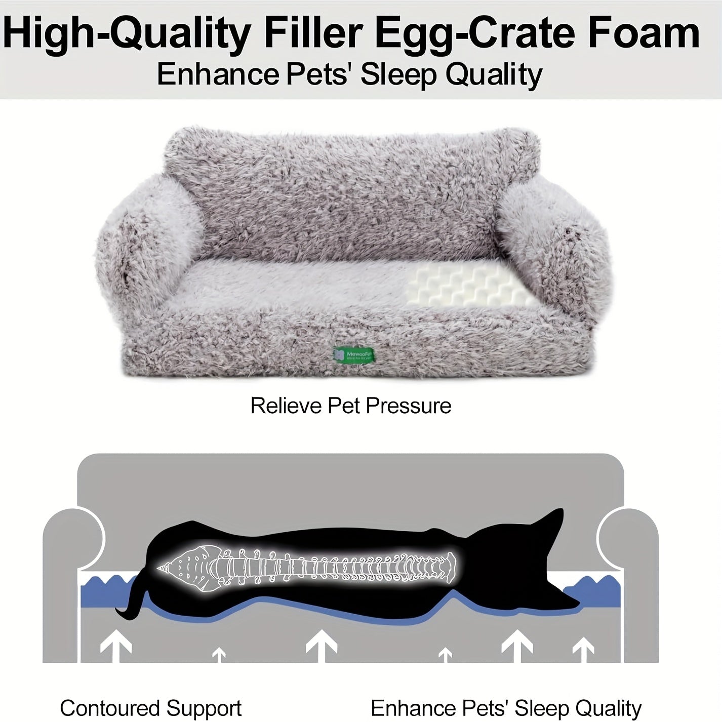 MEWOOFUN Cozy Dog Sofa Bed - Plush Cotton Pet Couch with Removable Cushion, Removable Headboard & Footrest