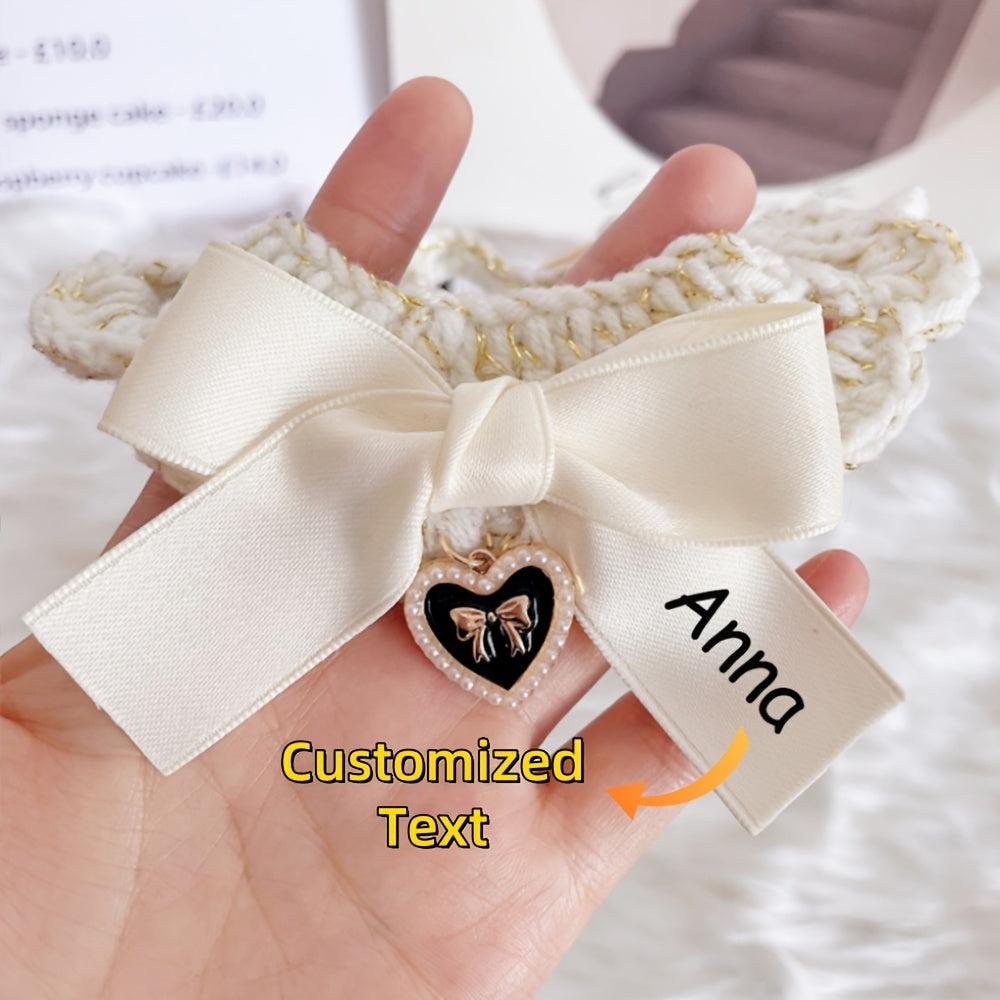 Custom Text Pet Collar with Bow - Personalized -Style Dog Cat Necklace, Lightweight Polyester