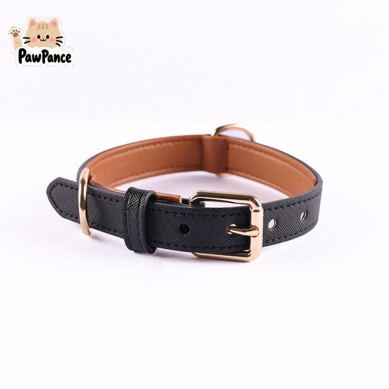 Pawprance-Pet Pu PU Leather Collar Color Matching Small Dog Collar Medium and Large Dog Harness