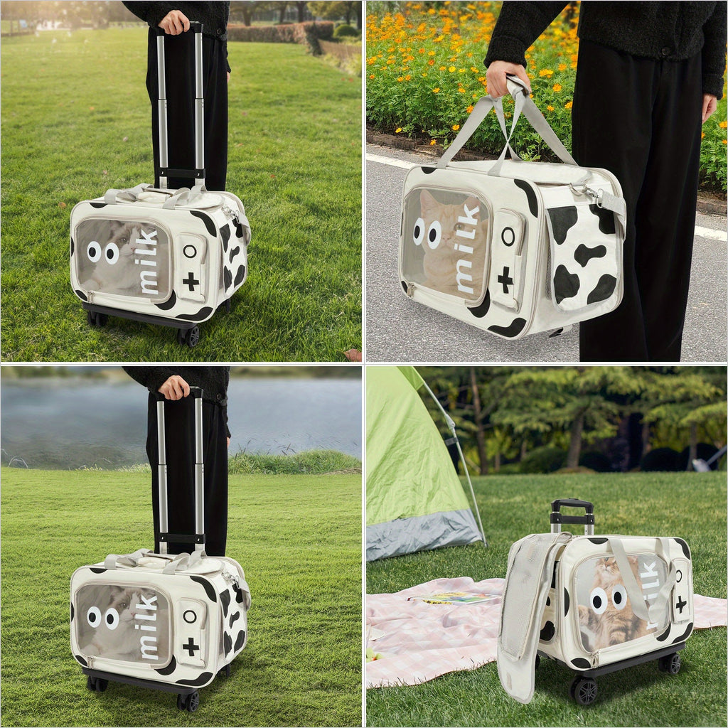 Extra Large Rolling Pet Carrier Backpack with 4-Wheel Mobility & Backpack Design