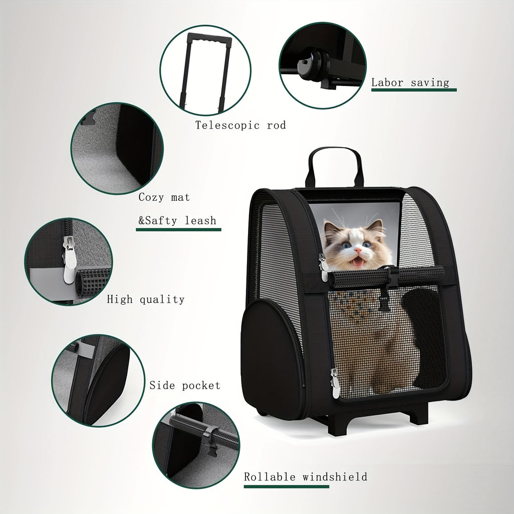 Pet Carriers with Wheels, Travel Pet Carriers Backpack, 25 lbs Capacity, Durable Mesh