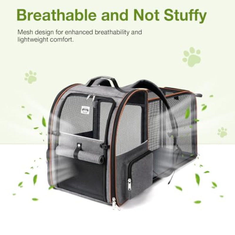 Large Expandable Cat & Small Dog Backpack Carrier - 18 lbs Capacity, 4-Wheel-Like Mobility