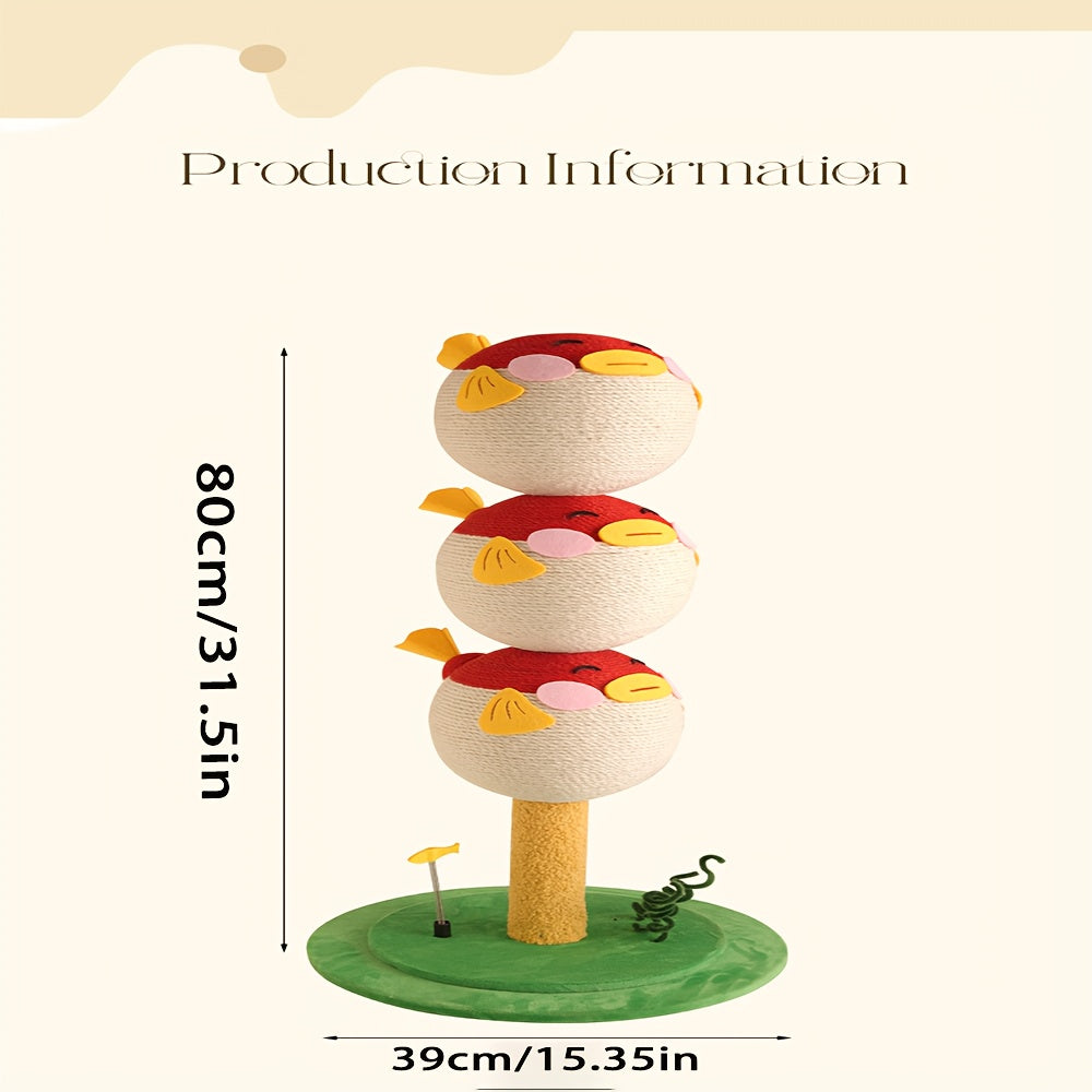 Adorable Puffer Fish Shaped Cat Climber - 3-Tier Sturdy Cat Tree Tower with Base, Multi-Level Scratching Post