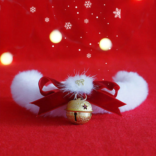 1pc Festive Christmas Pet Collar with Jingle Bell - Polyester Plush Necklace for Cats and Dogs, Holiday Costume Accessory with Red Bow