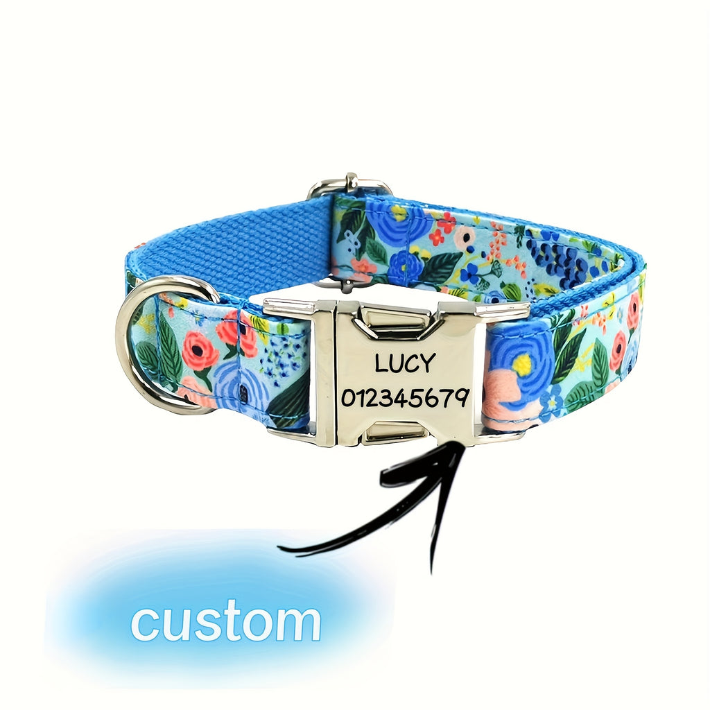 1pc Floral Pattern Polyester Dog Collar, Adjustable Pet Collar for Small, Medium, Large Breeds