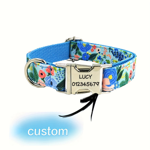 1pc Floral Pattern Polyester Dog Collar, Adjustable Pet Collar for Small, Medium, Large Breeds