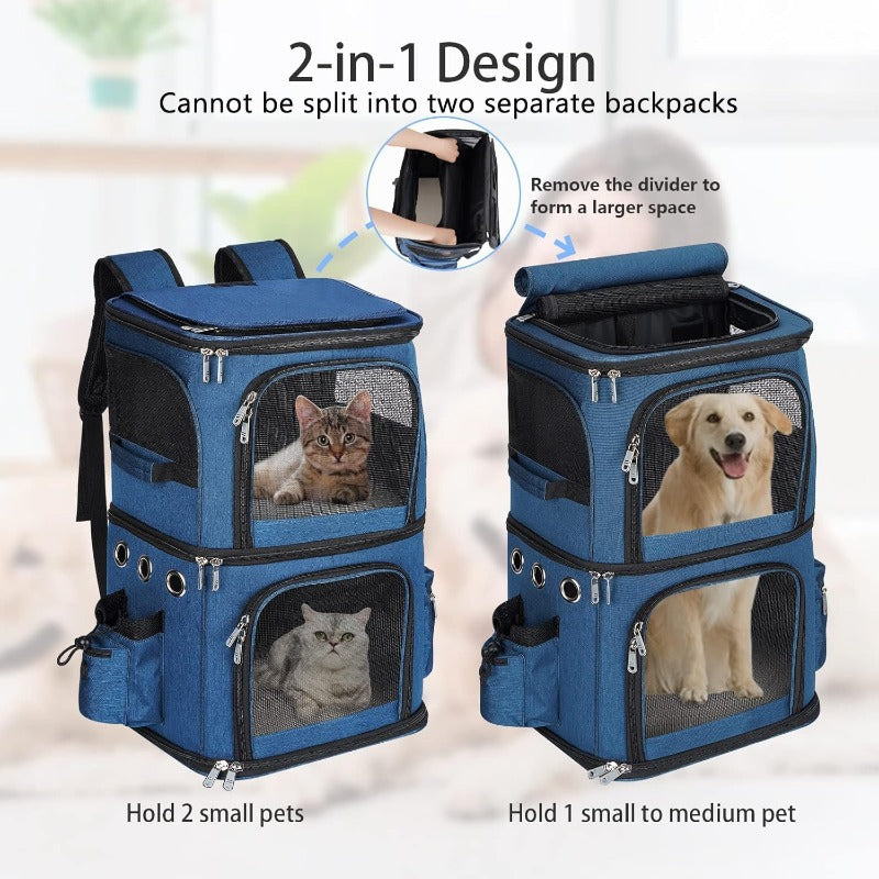 Double Compartment Pet Carrier Backpack for 2 Small Cats\u002FDog or 1 Medium Pet