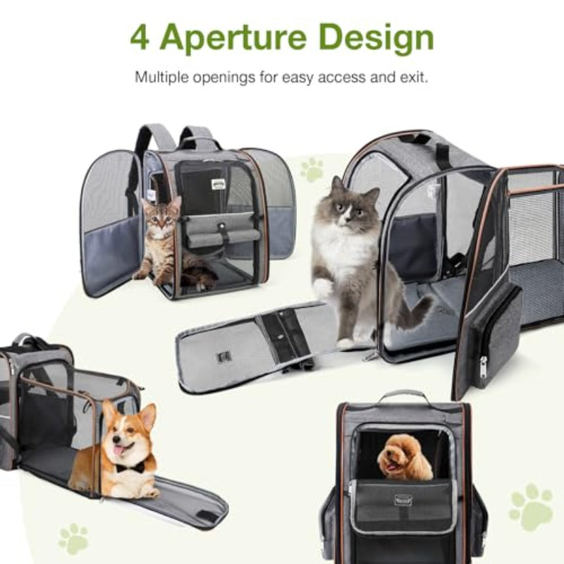 Large Expandable Cat & Small Dog Backpack Carrier - 18 lbs Capacity, 4-Wheel-Like Mobility