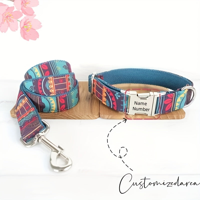 Customizable Dog Collar with Personalized ID Tag - Durable Polyester, Anti-Lost, Engraved Pet Name & Number