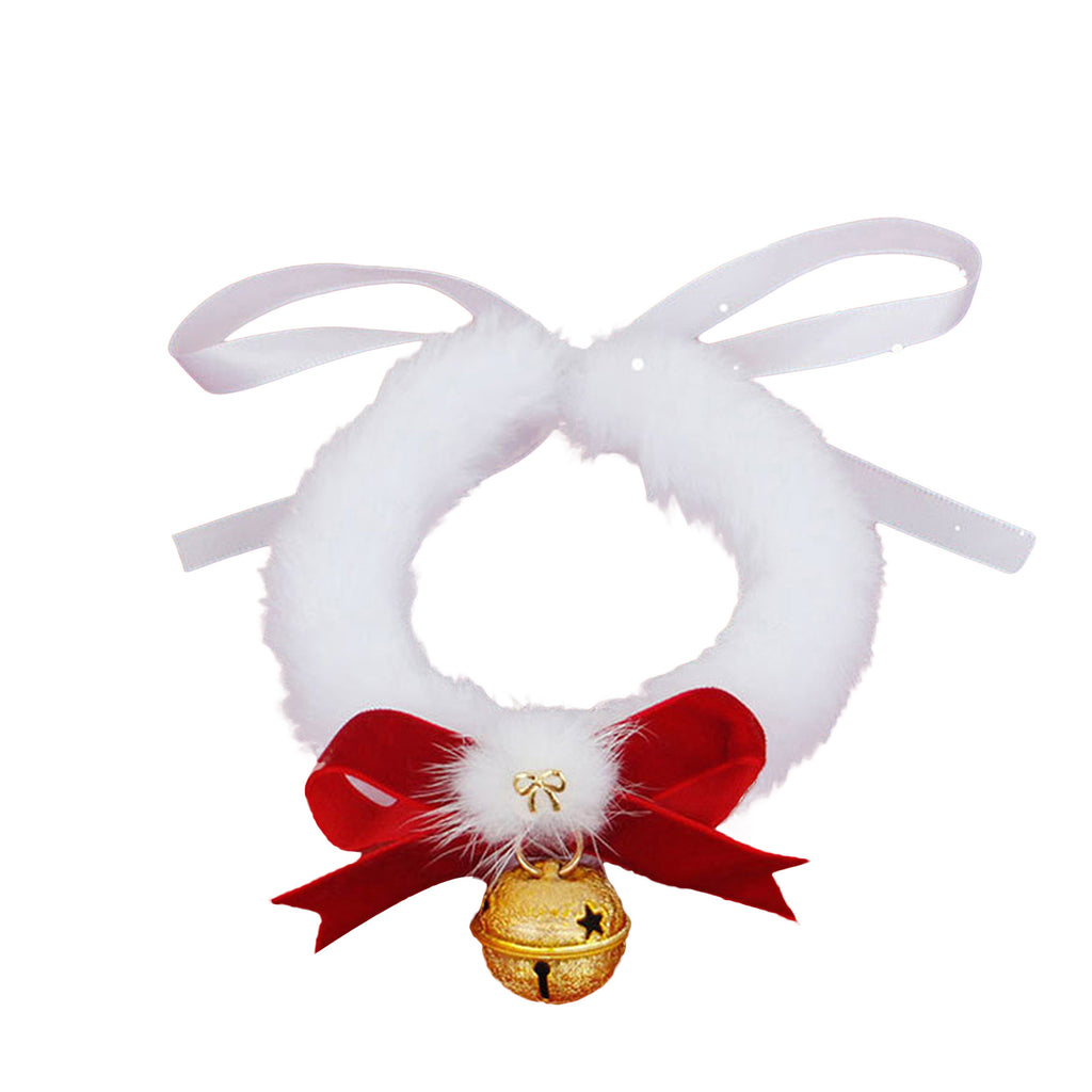 1pc Festive Christmas Pet Collar with Jingle Bell - Polyester Plush Necklace for Cats and Dogs, Holiday Costume Accessory with Red Bow