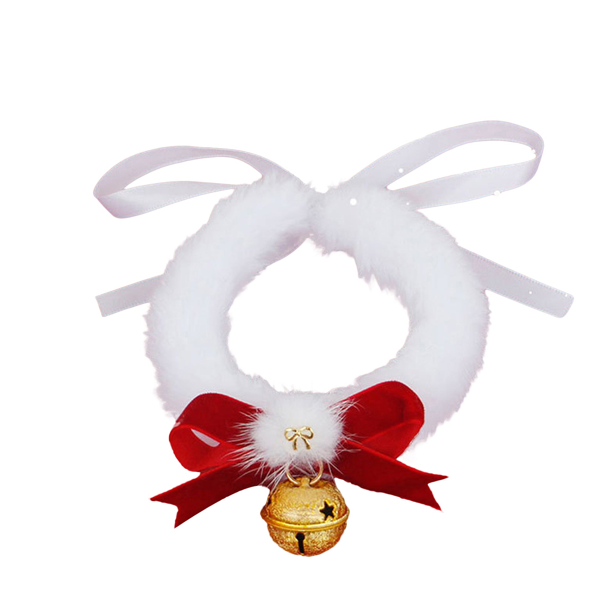 1pc Festive Christmas Pet Collar with Jingle Bell - Polyester Plush Necklace for Cats and Dogs, Holiday Costume Accessory with Red Bow