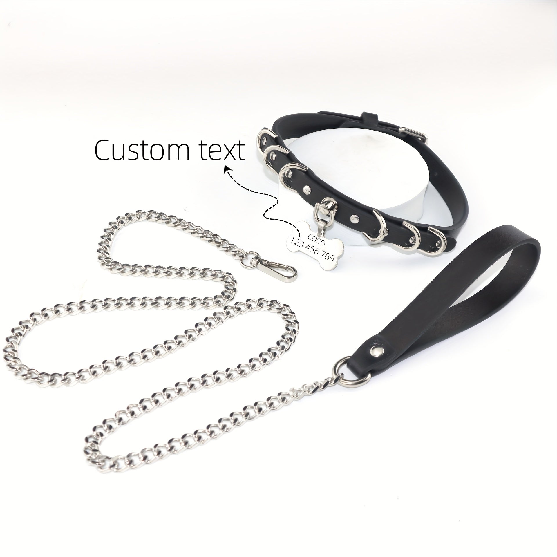 Customizable Laser-Engraved Dog Collar with Matching Leash - Durable Polyester, Personalized Text & Name Option