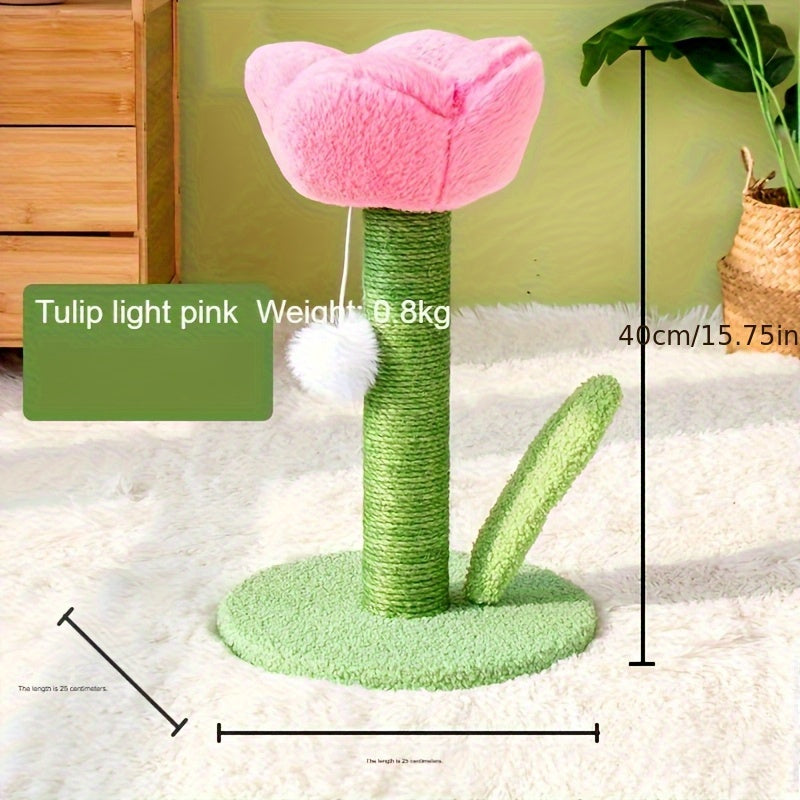 Tulip Cat Scratch Column - Sisal Scratching Post with Pom-Pom Topper, No Shedding Durable Cat