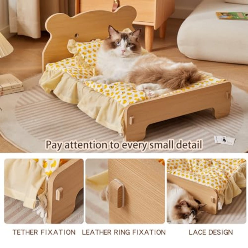 Elevated Cat Bed with Removable Mattress - Sturdy Smal-Legged Bed Frame for Indoor Cats, Small Dogs