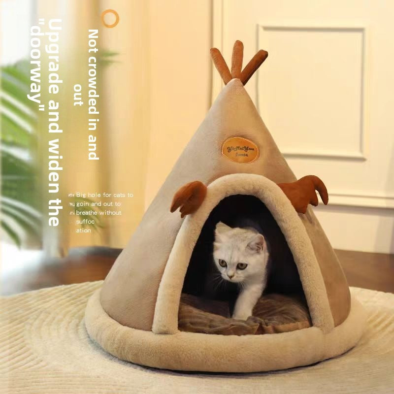 Cozy Cat & Dog Yurt Tent - Winter Warm Pet House with Plush Soft Lining, Durable Polypropylene & Cork Construction