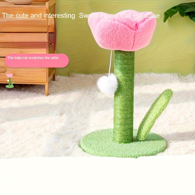 Tulip Cat Scratch Column - Sisal Scratching Post with Pom-Pom Topper, No Shedding Durable Cat