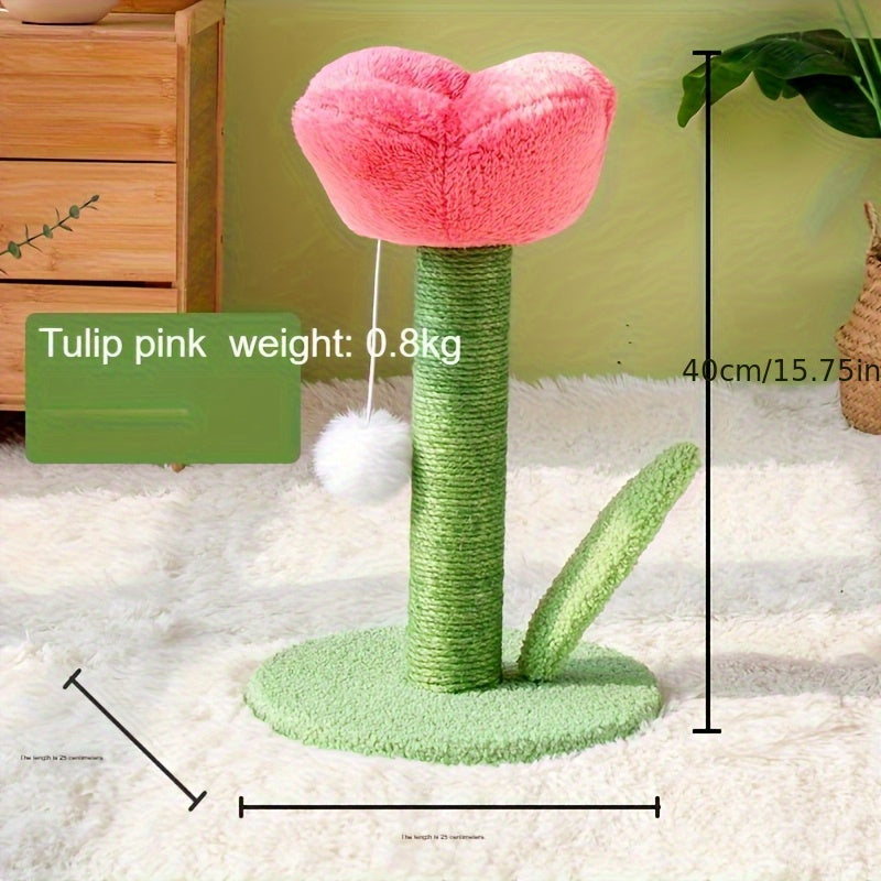 Tulip Cat Scratch Column - Sisal Scratching Post with Pom-Pom Topper, No Shedding Durable Cat