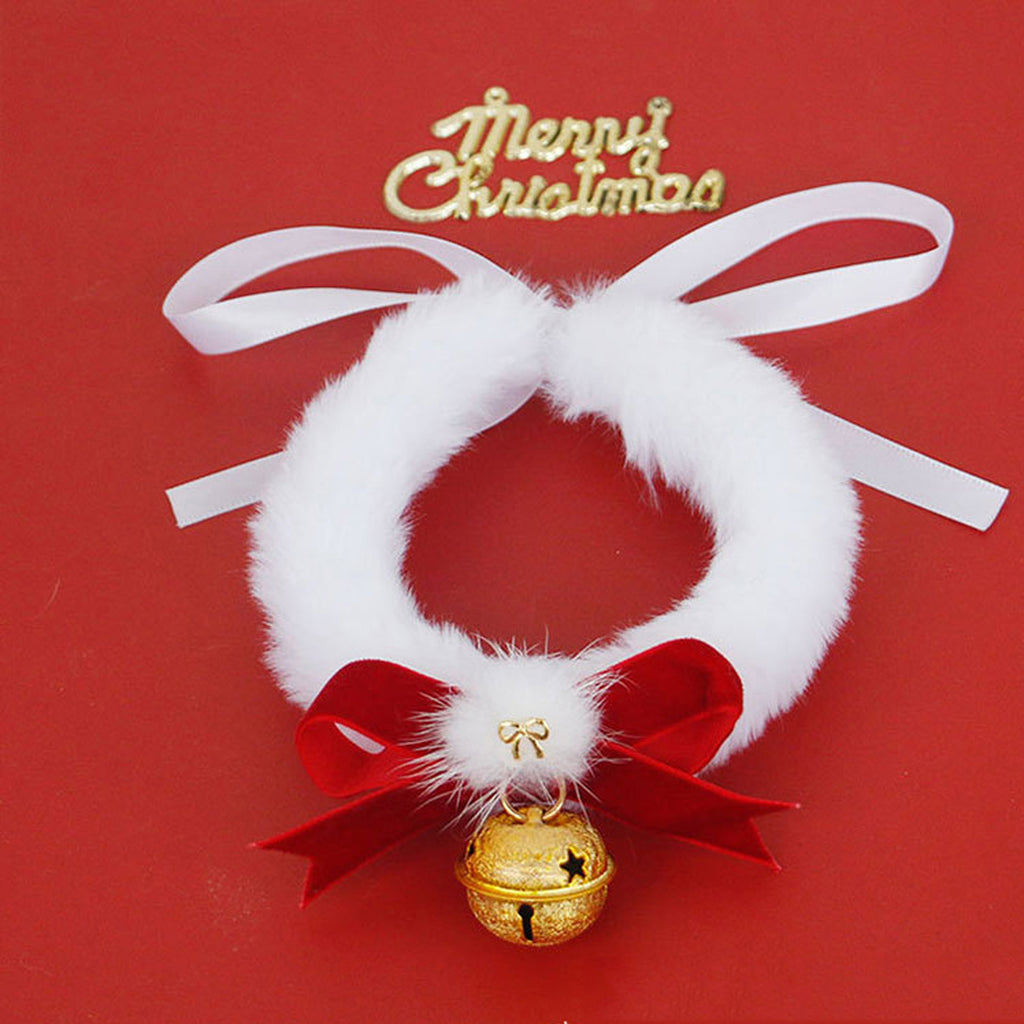 1pc Festive Christmas Pet Collar with Jingle Bell - Polyester Plush Necklace for Cats and Dogs, Holiday Costume Accessory with Red Bow