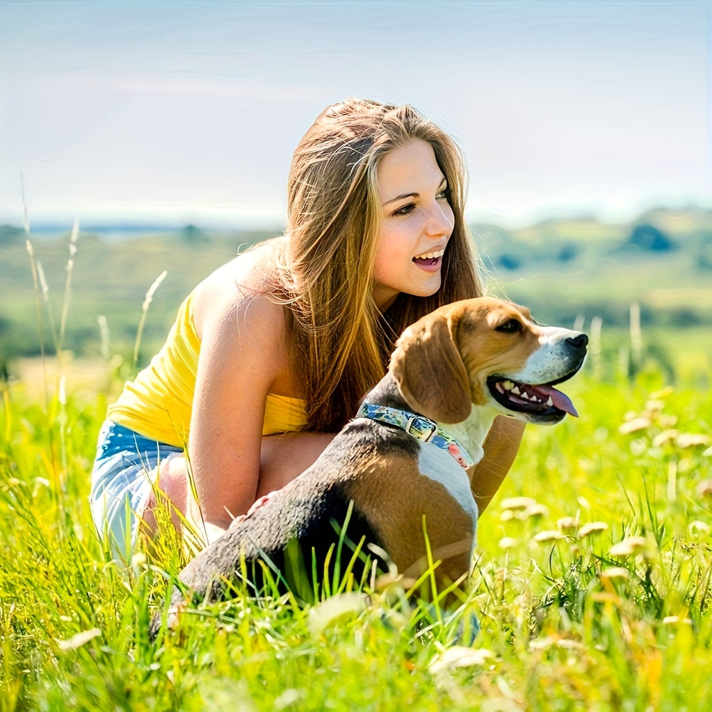 1pc Floral Pattern Polyester Dog Collar, Adjustable Pet Collar for Small, Medium, Large Breeds