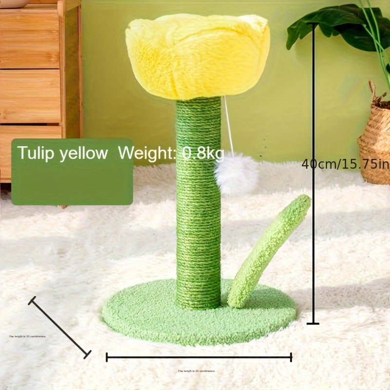 Tulip Cat Scratch Column - Sisal Scratching Post with Pom-Pom Topper, No Shedding Durable Cat