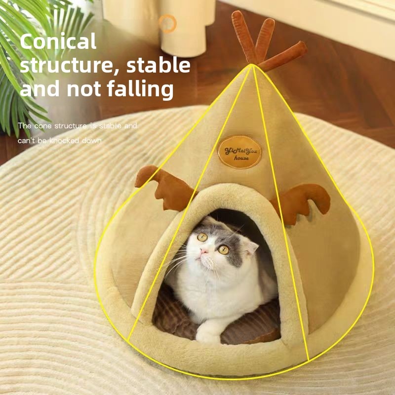 Cozy Cat & Dog Yurt Tent - Winter Warm Pet House with Plush Soft Lining, Durable Polypropylene & Cork Construction