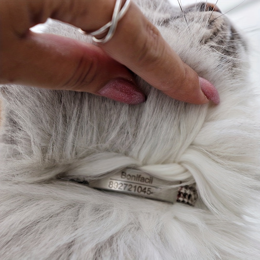 Personalized Cat Collar Stylish Personalized Houndstooth Cat Collar with Engraved ID Tag