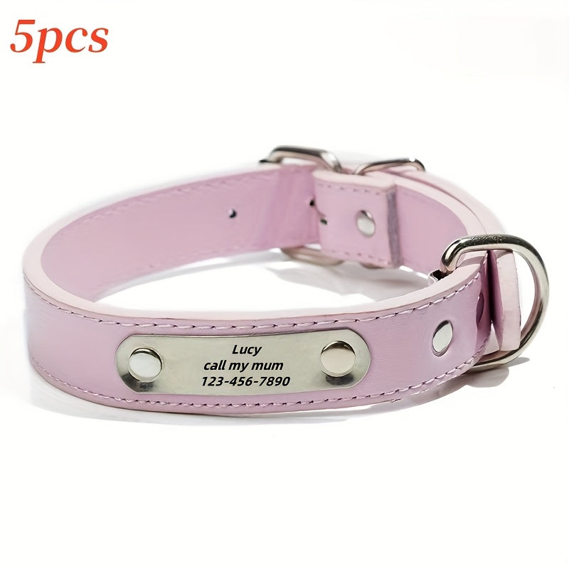 5pcs Set Custom Engravable Pet Collars with Name & Phone Number - ized Dog & Cat Collar with Adjustable Size