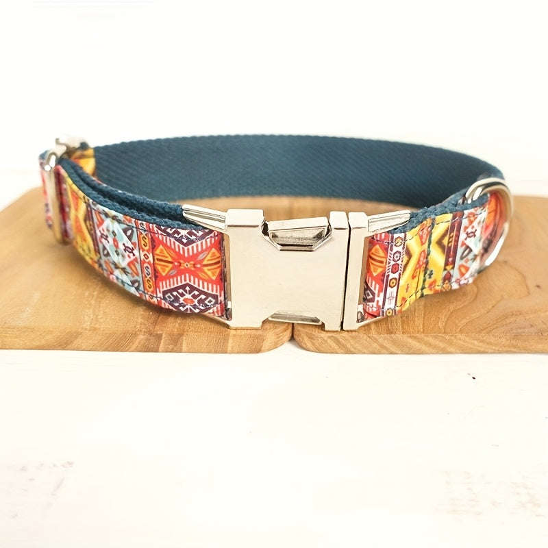 Customizable Dog Collar - Thickened Comfort, Durable Polyester, Vibrant Geometric Patterns, Personalized Text Engraving