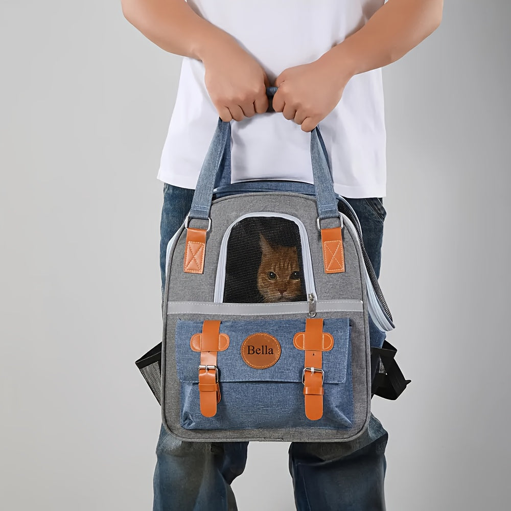Customized Oxford Pet Backpack with Personalized Name\u002FLogo - Durable Zipper Closure Cat
