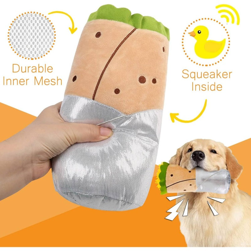 3 Pack Plush Dog Toys Set with Crinkle & Squeaky Sounds - Food-Shaped Stuffed Puppy Chew Toys