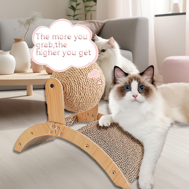 2pcs Ferris Wheel Cat Scratching Board and Sling Ball Toy 2-in-1 Combo Set, Self Relaxation Supplies for Cats