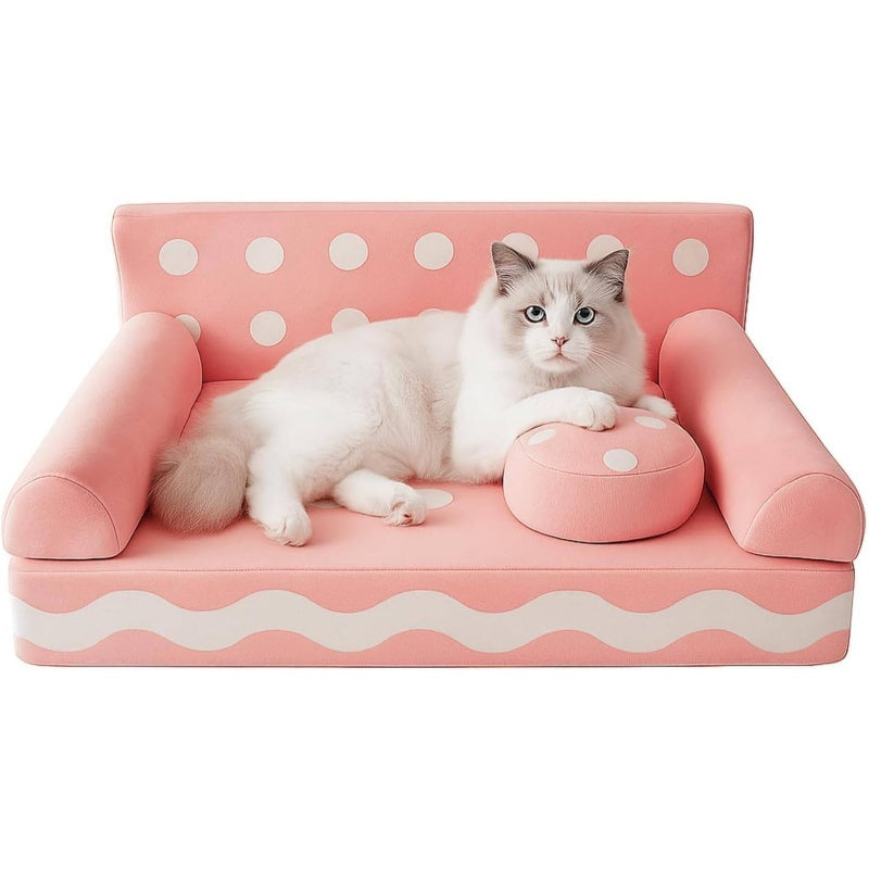24 Inch Cookie-Shaped Dog Sofa Bed with Removable Cover - Soft Supportive Kitten & Puppy Couch