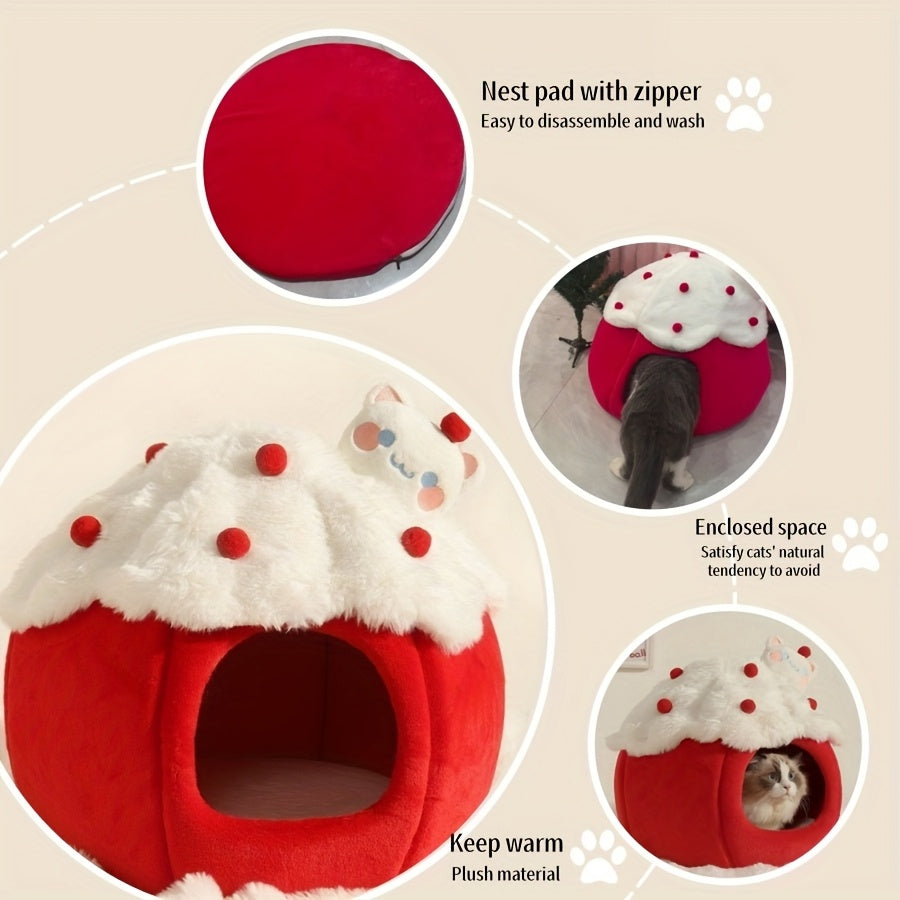 Cozy Warm Indoor Cat Bed & Cave - Soft Warm Adorable Cat Nest with Removable Cushion for easy Cleaning