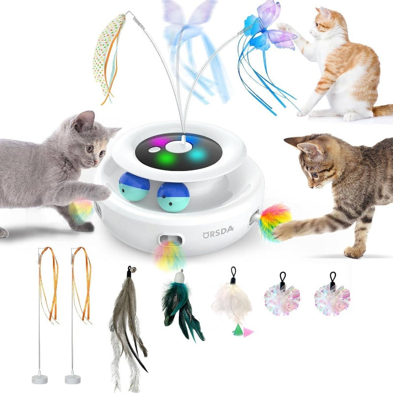 3 - in - 1 Automatic Toys Indoor Cats, Interactive Toys All Breeds, Attachments 7pcs Teaser Refills Wand Attachments