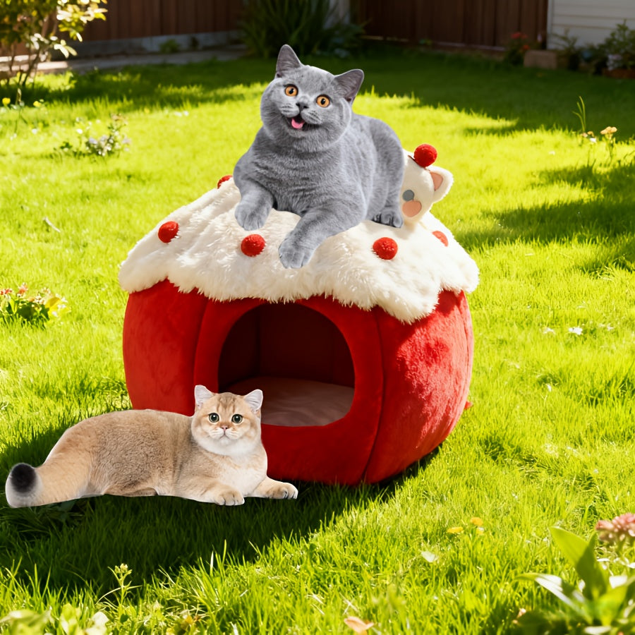 Cozy Warm Indoor Cat Bed & Cave - Soft Warm Adorable Cat Nest with Removable Cushion for easy Cleaning