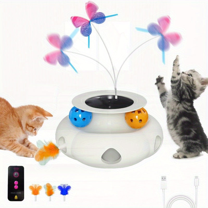 3-in-1 Interactive Cat Toy with Remote Control, Auto-Charging Station, Touch Activation - Automatic Moving Feather Wand