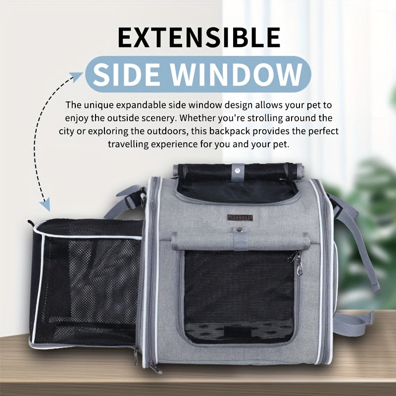 Expandable Soft-Sided Pet Basket for Small Dogs & Cats - Backpack & Carrier with 4-Mesh Window System