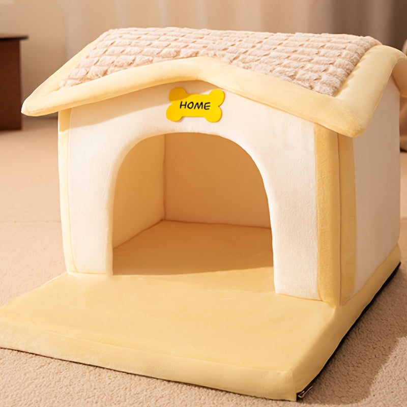 Cozy Cat House in White & Brown - All-Season PP Pet Cabin with Tile Roof, Non-Electric