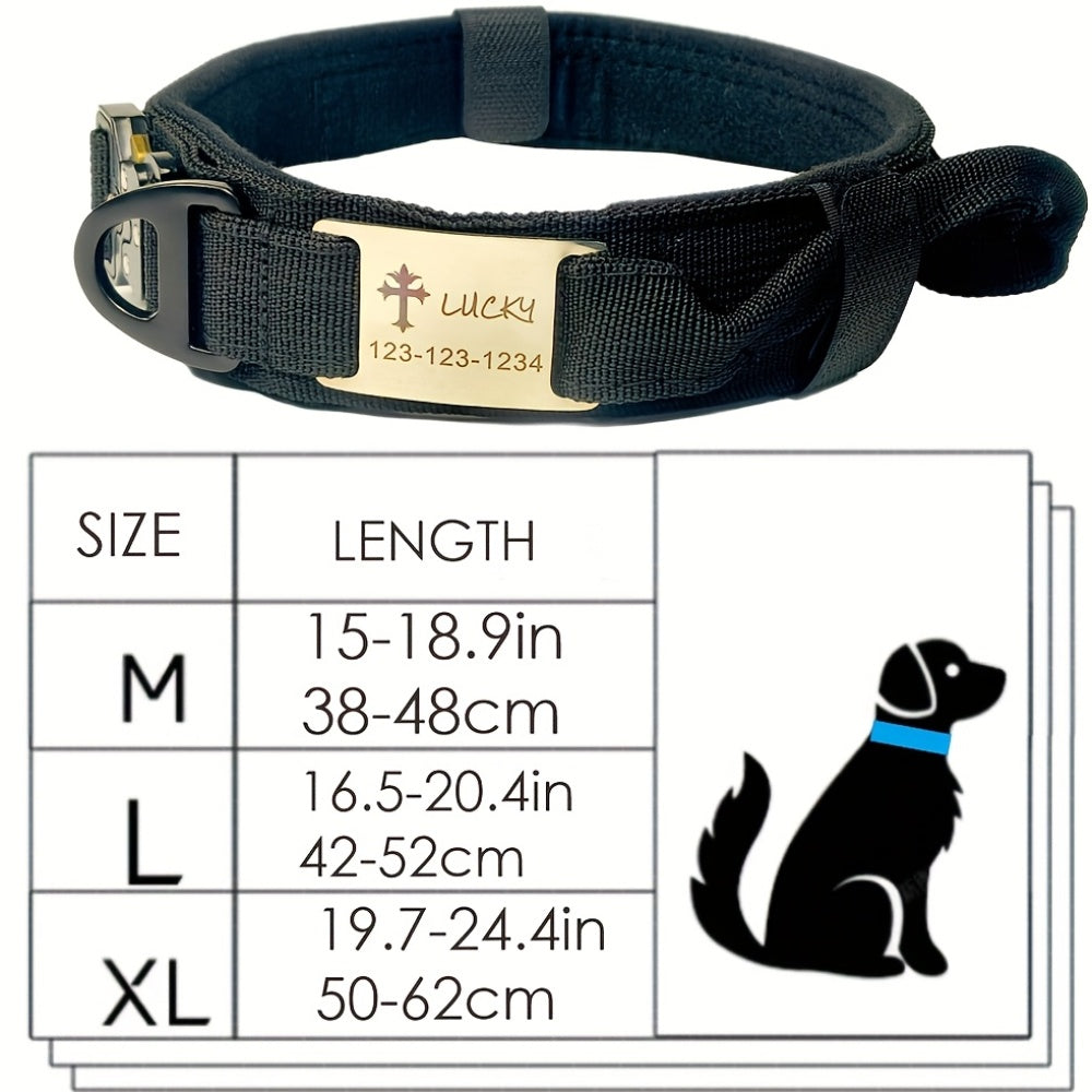 Personalized Name ID brand Tactical Dog Collar AdjustableTraining Nylon Dog Collar with Control Handle and Heavy Metal Buckle Green