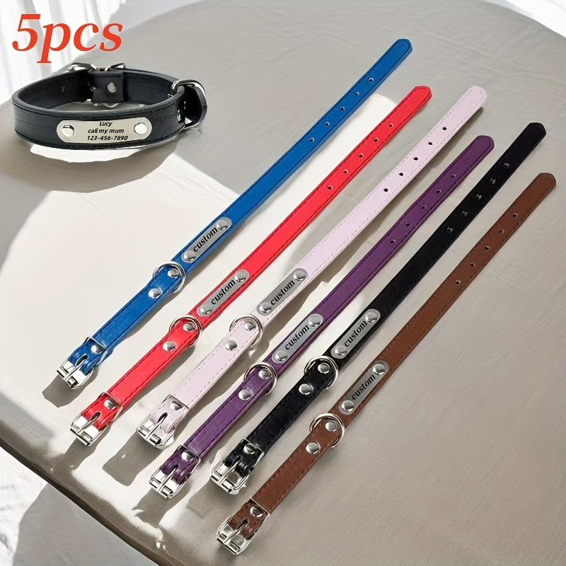 5pcs Set Custom Engravable Pet Collars with Name & Phone Number - ized Dog & Cat Collar with Adjustable Size