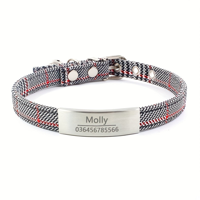 Personalized Cat Collar Stylish Personalized Houndstooth Cat Collar with Engraved ID Tag
