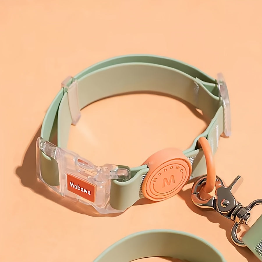 Waterproof Dog Collar with Adjustable Traction Rope & Metal Clasps - Durable Polyester, Transparent Buckle
