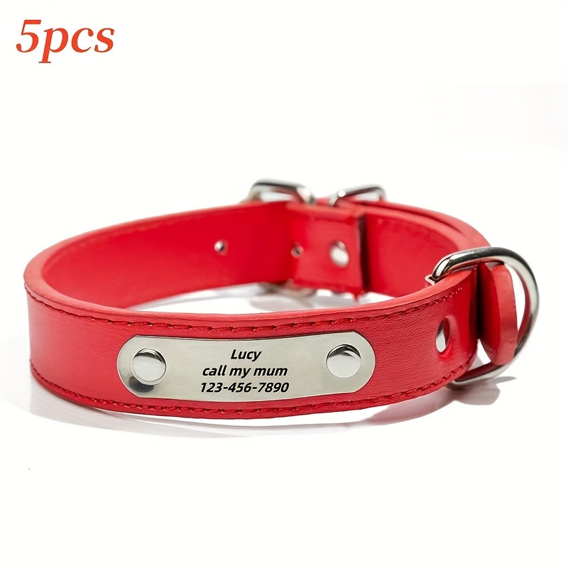 5pcs Set Custom Engravable Pet Collars with Name & Phone Number - ized Dog & Cat Collar with Adjustable Size
