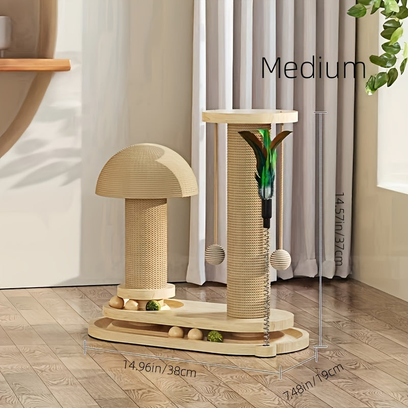 Solid Wood Cat Rotating Scratching Post Teaser Stick Durable Cat Toy Sword Grass Climbing Frame