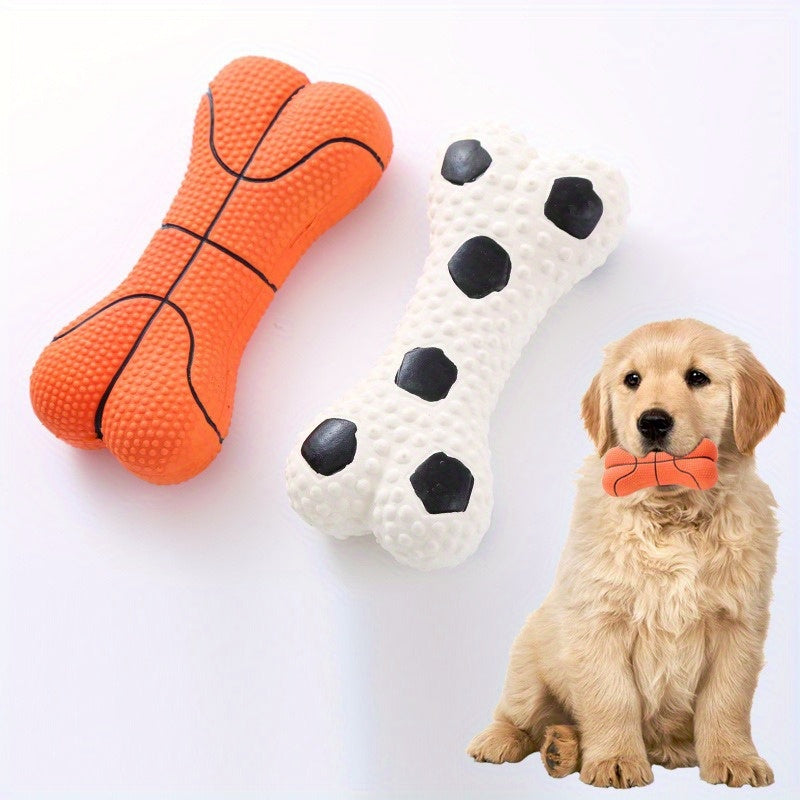 Interactive Latex Dog Bone Toy with Sound - Interactive Basketball & Squeaky Bone Design