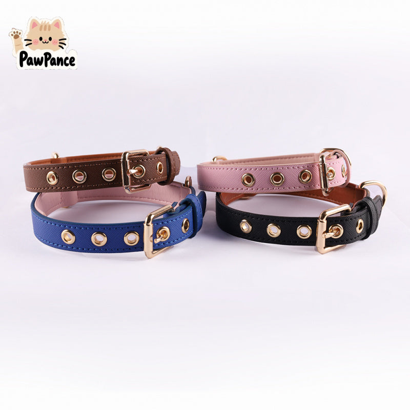 Pawprance-Pet Pu PU Leather Collar Color Matching Small Dog Collar Medium and Large Dog Harness