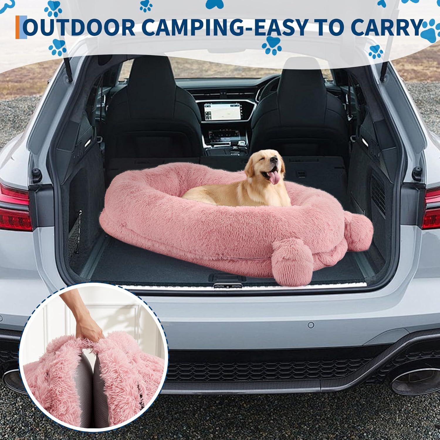 Human Grade Large Dog Bed For Adults, 75x45 Inch Washable Dog Mattress With Removable Faux  Cover & Blanket