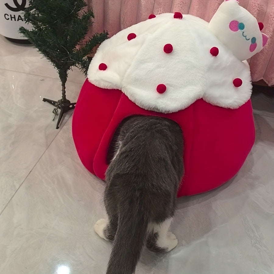 Cozy Warm Indoor Cat Bed & Cave - Soft Warm Adorable Cat Nest with Removable Cushion for easy Cleaning