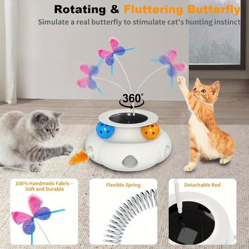 3-in-1 Interactive Cat Toy with Remote Control, Auto-Charging Station, Touch Activation - Automatic Moving Feather Wand