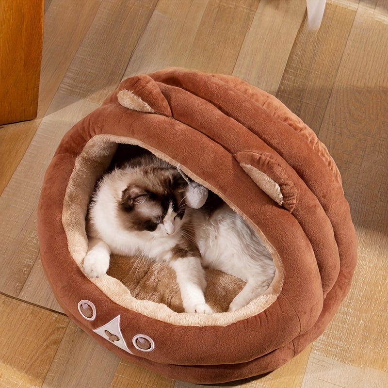 Cozy Mongolian Yurt-Style Cat House - All-Season Warmth, Cute Cartoon Design, Semi-Enclosed Pet Bed for Cats & Small Dogs